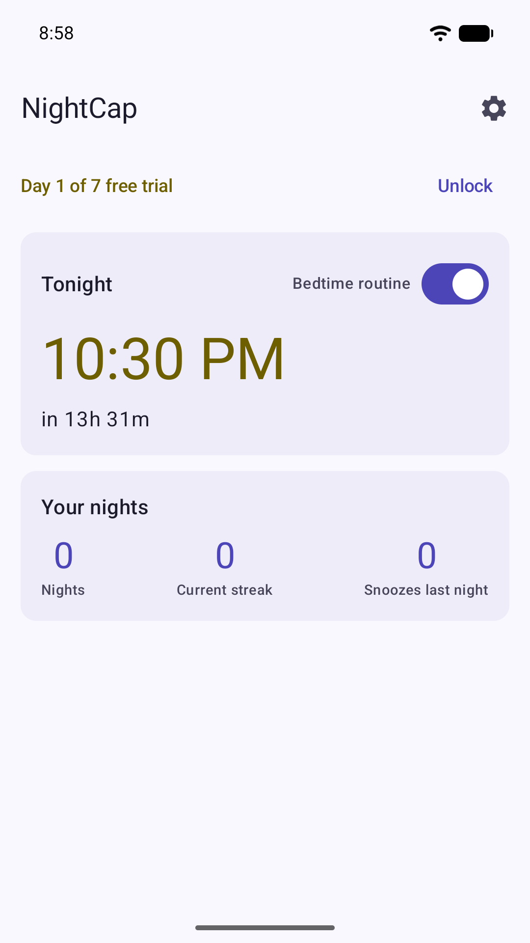 NightCap screenshot 1 of 6: home
