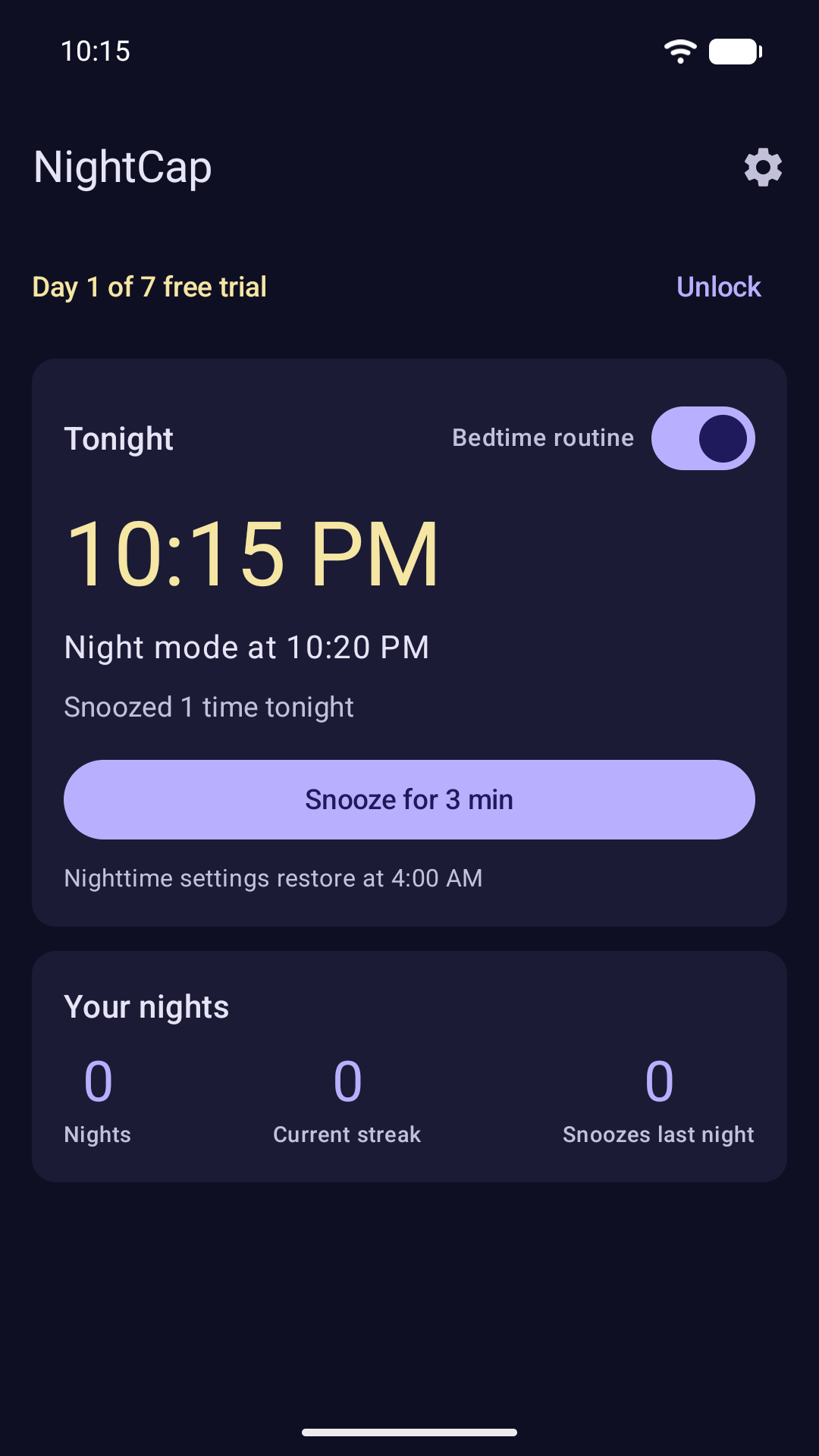 NightCap screenshot 4 of 6: snoozed