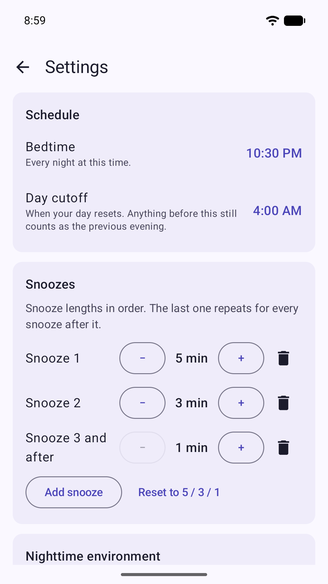 NightCap screenshot 5 of 6: settings
